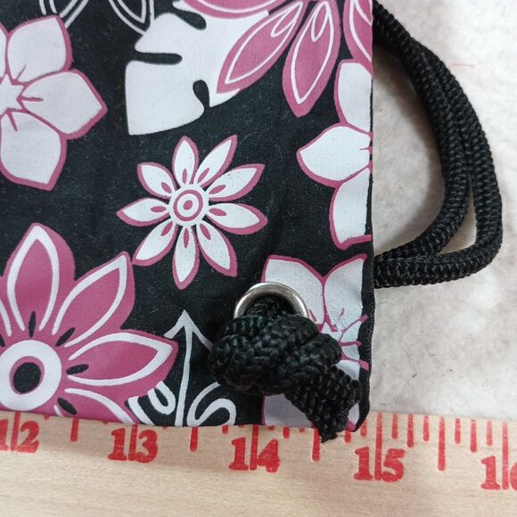 Pink & Black Floral Cinch Bag Nylon Backpack 12x15 Drawstring Lightweight - Picture 6 of 12